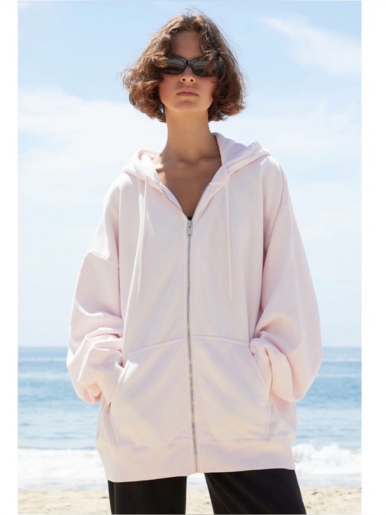 Brandy Melville Tops - John Galt Christy Full Zip Beige Oversized Chunky Sweatshirt Hoodie One Size